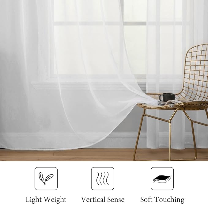 MIULEE White Window Sheer Curtains for Bedroom Living Room Solid Elegant Net Drapes 2 Panels Width 38 x Length 72 Inches