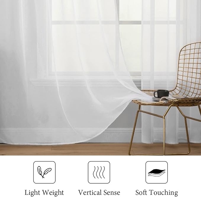 MIULEE 2 Panels Solid Color White Sheer Window Curtains Elegant Window Voile Panels/Draperies/Treatment for Bedroom Living Room (70 X 90 Inches White)