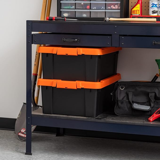 IRIS USA Lockable Storage Bins with Lids, 12 Gallon Heavy Duty, 2 Pack | Made in USA with lockable latches for garage organization, moving, camping gear, tools, equipment, and seasonal storage.