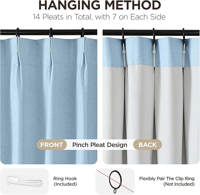 Joydeco Pinch Pleated Linen Curtains - Image 3