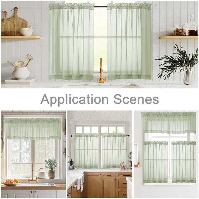 Light Green Valances for Windows, Light Green Sheer Curtains 14 Inch Length 2 - Image 7