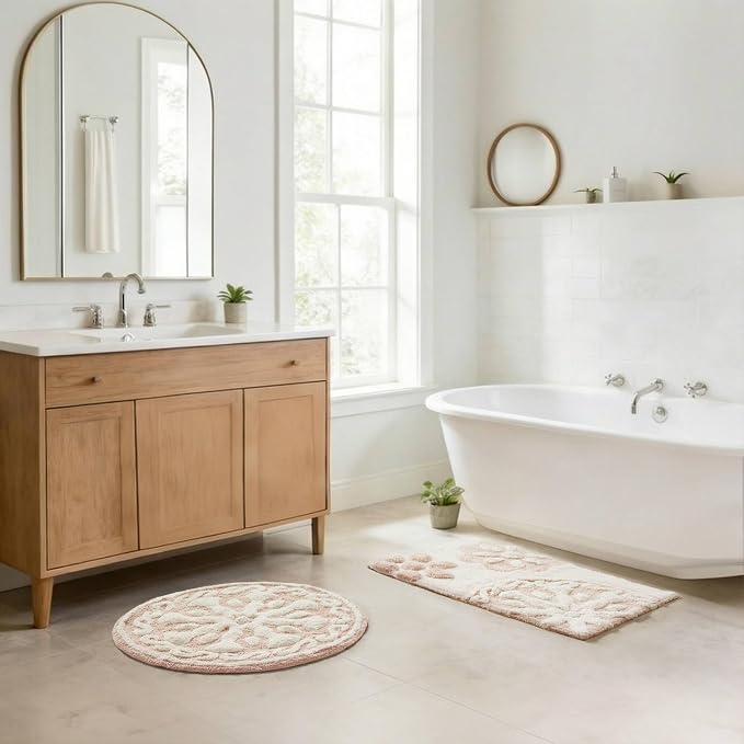 Madison Park Casablanca Tufted Cotton Bath Rug Non-Slip, 20 x 30, Pink | Luxurious Plush Bath Mat, Quick Dry, Soft, Machine Washable, Floral Pattern, Absorbent, Plush, OEKO-TEX, for Bathroom