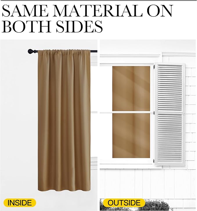 NICETOWN Bedroom Window Curtain Panels, Gold Brown, 2 Panels, 62 in x 72 in (W x L), Window Treatment Thermal Insulated Rod Pocket Room Darkening Curtains/Drapes for Patio Door