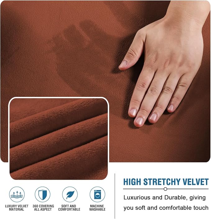 H.VERSAILTEX Real Velvet Futon Cover Armless Sofa Covers Sofa Bed Covers Stretch Futon Couch Cover Sofa Slipcover Furniture Protector Thick Soft Cozy Velvet Fabric Form Fitted Stay in Place, Rust