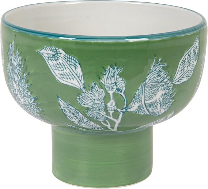 Creative Co-Op Stoneware Pedestal Bowl, Green