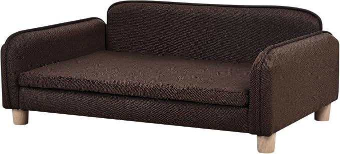 Big Sized Dog Bed -Wooden Frame Pet Sofa Couch, Washable Cushion Cat Couch, Linen Fabric Dog Sofa and Chair for Medium Pet Rest. (Brown)