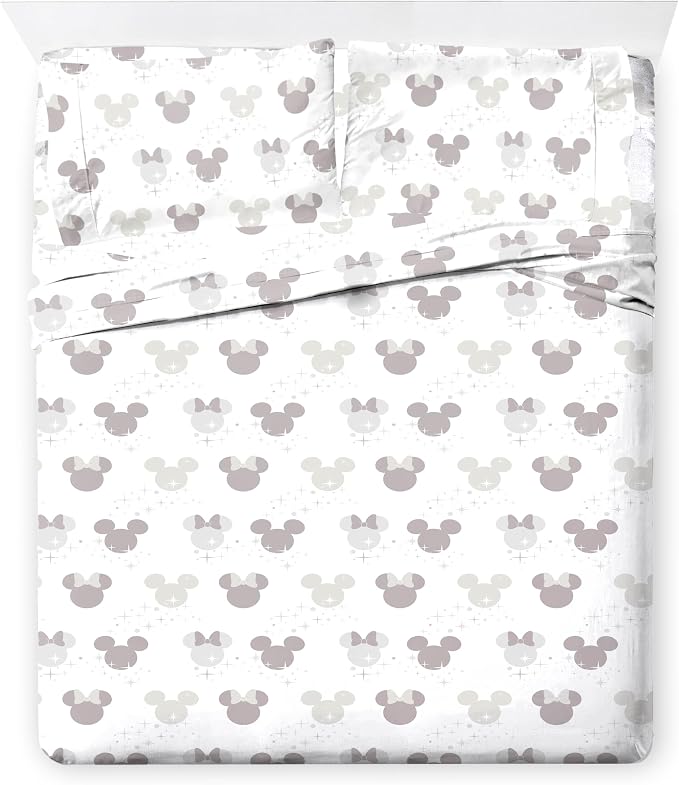 Disney Mickey and Minnie Mouse Queen Comforter Set 7 Piece Bedding, Grey | Bed in a Bag, Comforter Sheets Shams Pillowcases, Official Product, Soft Microfiber, Machine Washable, Kids Gift