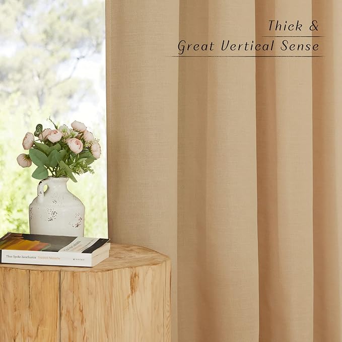 NICETOWN Linen 36 inch Curtains for Kitchen Window, Grommet Thick Flax Linen Burlap Small Window Treatments Privacy Assured with Light Filtering for Cafe/Kids Room, W42 x L36, 2 Panels