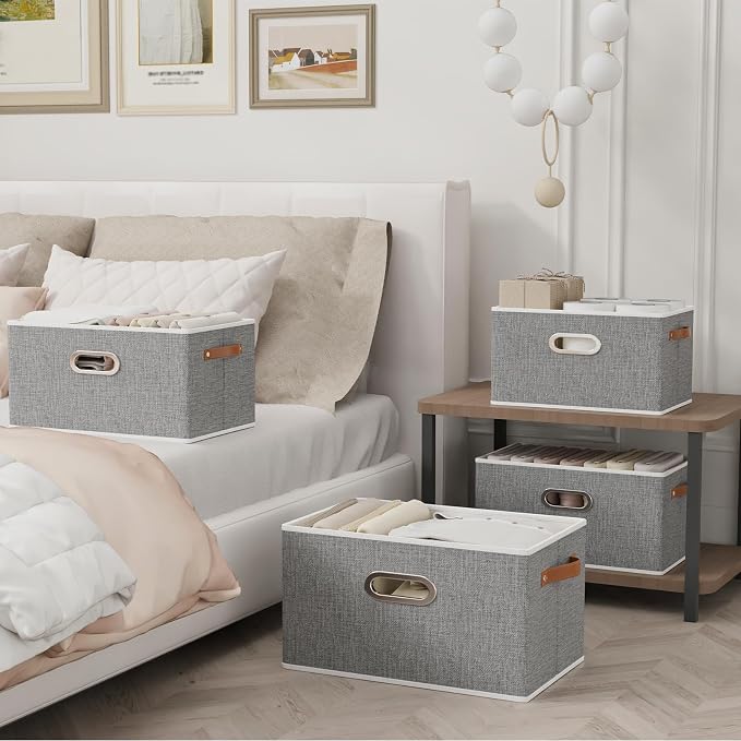Yawinhe Collapsible Fabric Storage Bins,15.0x9.8x8.3in,Grey,6-Pack | Foldable Storage Baskets for Shelves, Closet Boxes for Organization, Washable Closet Organizer for Towels, Canvas Bins