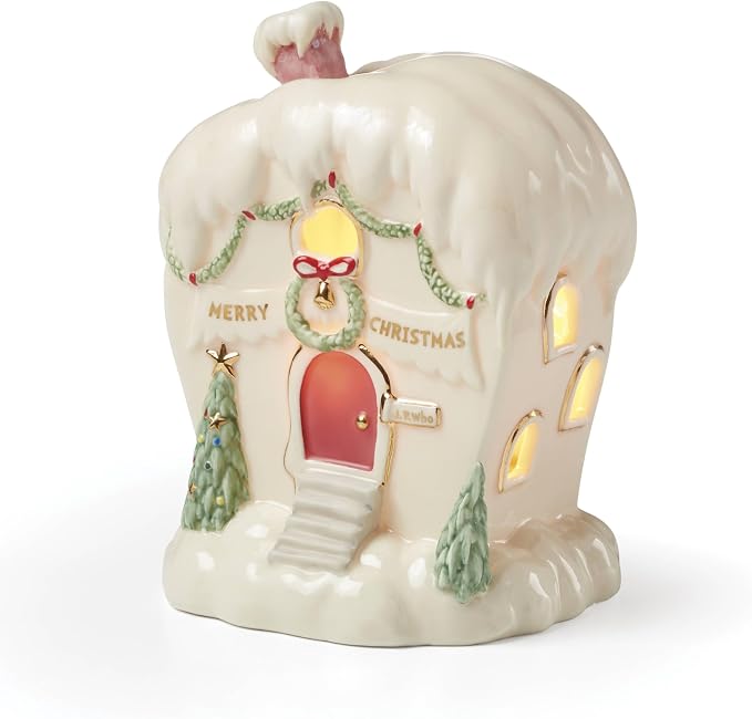 Lenox Dr. Seuss Who-Ville House of J.P. Who Christmas Figurine | porcelain with 24k gold accents | 5.75 x 4.25 x 4 inch size | collectible gift for grinch fans | 5.75 inch