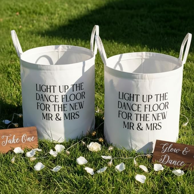 Yungyan 2 Pcs Wedding Baskets with Handles 16 Inch Large White Baskets | White Felt Baskets for Glow Sticks, Flip Flops, Blankets, Flowers, Dance Floor Party Supplies for Wedding Ceremony Party