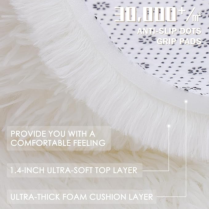 OLANLY 4x9 Area Rugs for Living Room Bedroom, Machine Washable Soft Fluffy Shaggy Bedside Rug, Indoor Floor Carpet for Kids Girls and Boys, Dorms, Nursery Rooms, Home Decor Aesthetic, Ivory