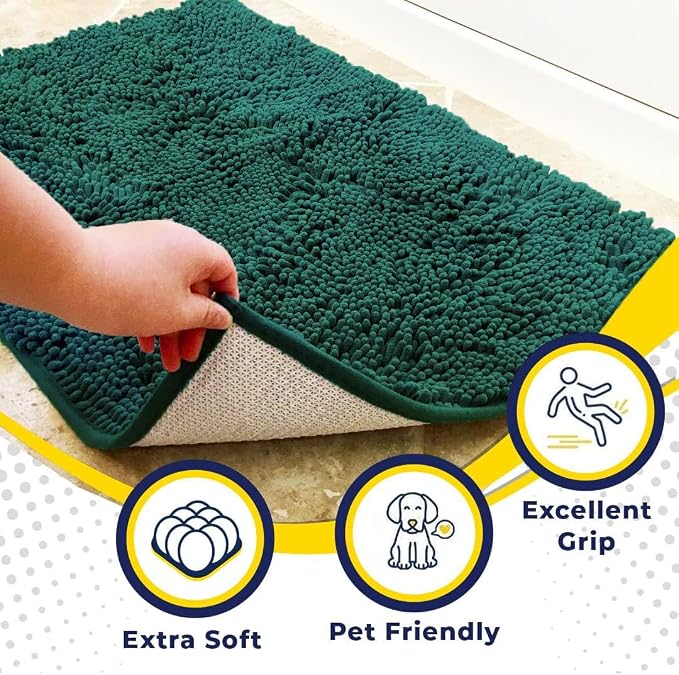 Muddy Mat® | Super Water Absorbent Door Mat Indoor, Microfiber Quick Dry Chenille Entryway Rug, Slip Resistant Front Door Mat, Indoor Mats for Entryway, Machine Washable Pet Rug, Slate Blue 24" x 60"