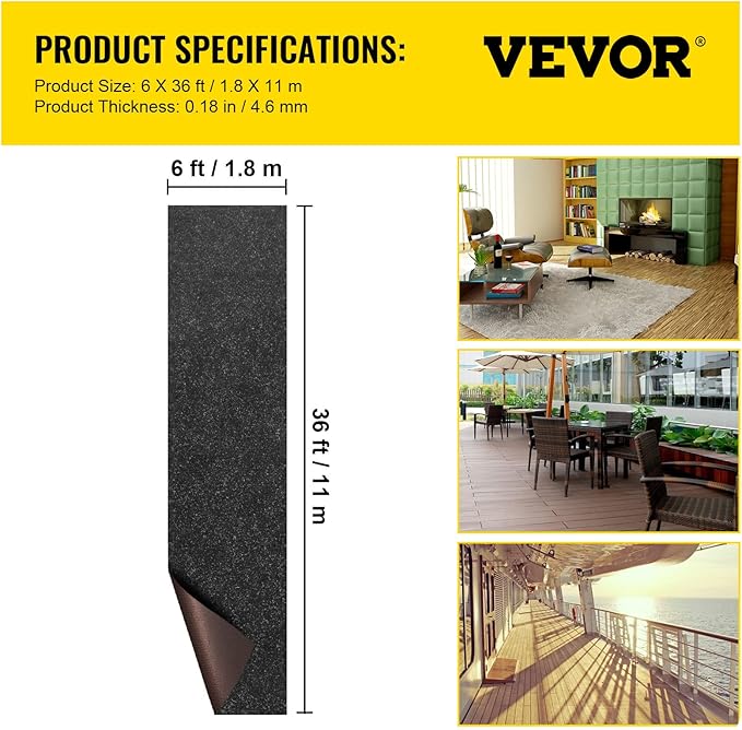 Happybuy 6 ft x 36 ft Charcoal Black Marine Carpet for Boats Waterproof - 0.18" Thick Indoor Outdoor Rug Carpet Roll for Home Patio Porch Deck