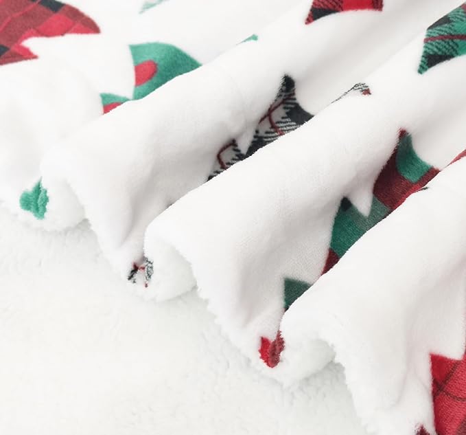 Elegant Comfort Reversible and Ultra-Plush Flannel Fleece-Winter Christmas Sherpa Throw- Lightweight Soft and Cozy-Holiday Decorative Throw, Perfect for Lounging, 50 x 60 inches, Plaid Christmas Tree