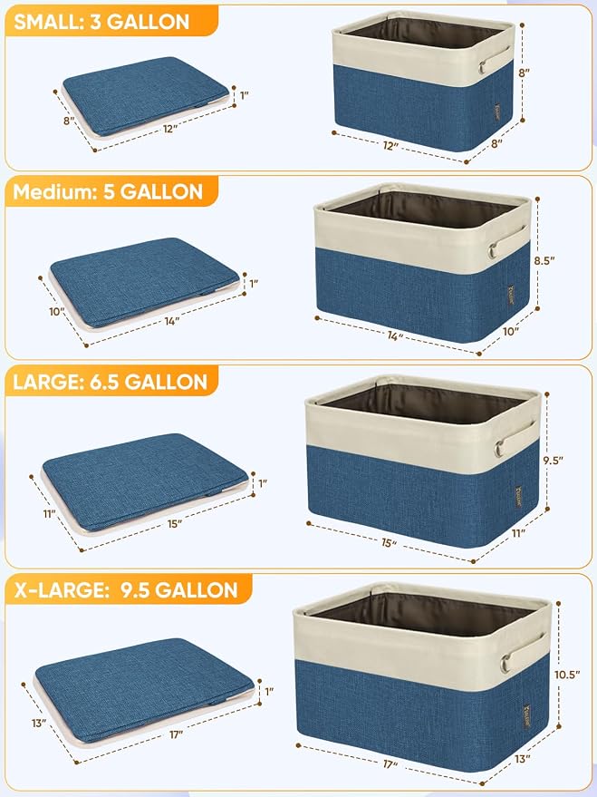 BALEINE 3 Pack Fabric Closet Storage Bins for Shelves, Linen Closet Organizers and Storage, Decorative Baskets for Organizing, Shelf, Clothes, Home, Office (Navy Blue, 12"x8"x8")