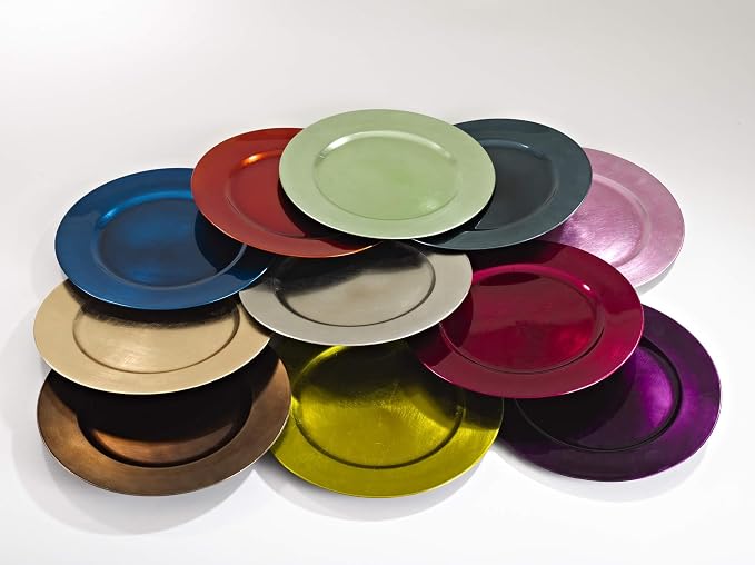 SARO LIFESTYLE Decorative Charger Plates, 13” Round Plastic Charger Plates, Set of 4 – Elegant Table Décor for Events, Weddings & Home Dining, Eggplant