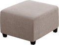 H.VERSAILTEX Square Ottoman Covers Ottoman Slipcovers Folding Storage Stool Furniture Protector Form Fit with Elastic Bottom, Stretch High Spandex Small Checks Jacquard Fabric(Large,Taupe)