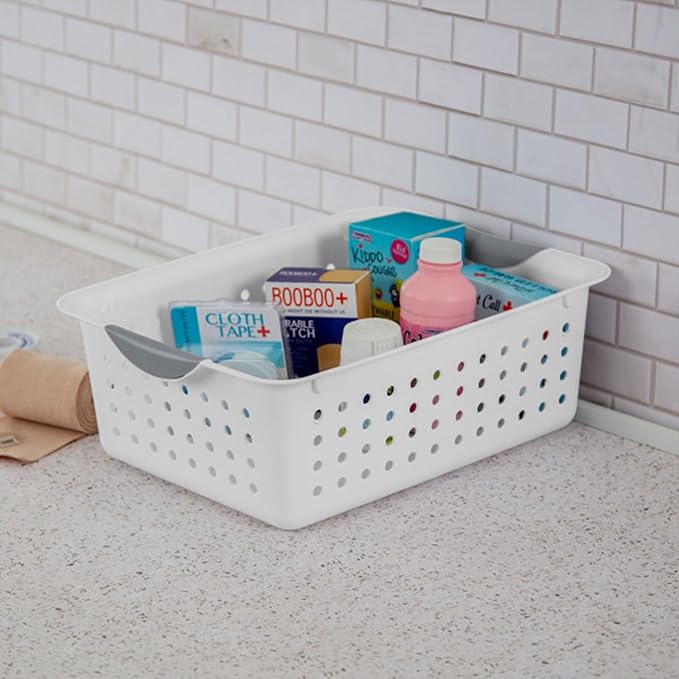 Sterilite 12-Pack Medium Ultra Basket, Open Top Plastic Storage Organizer, White - Classic Baskets for Organizing Countertops, Pantry Shelves, Kitchen Cabinets, Laundry Rooms or Home Offices | Classic Storage Organizer Baskets for Countertops, Pantry S...