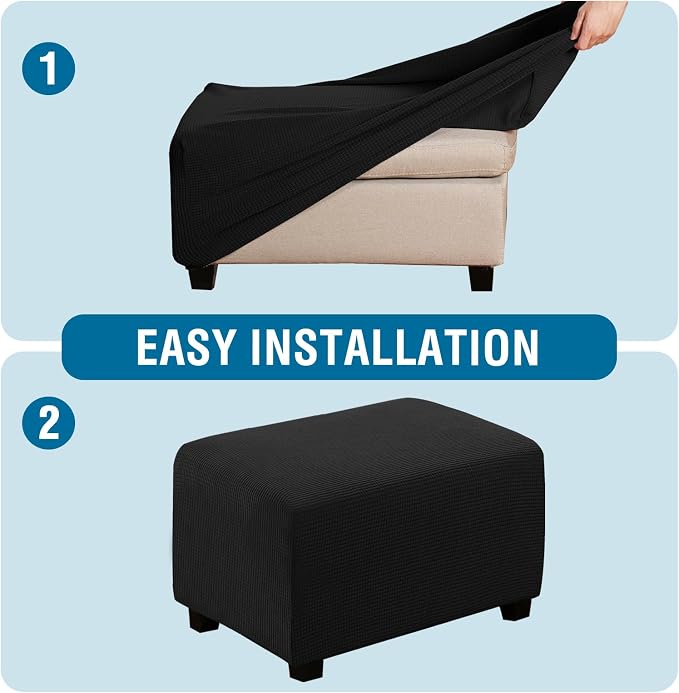 H.VERSAILTEX Ottoman Cover Slipcover Rectangle Fit Length 33"-38" Footrest Sofa Slipcovers Stool Cover Footstool Protector Covers Feature Stretch Thick Soft Jacquard Fabric Removable Washable - Black