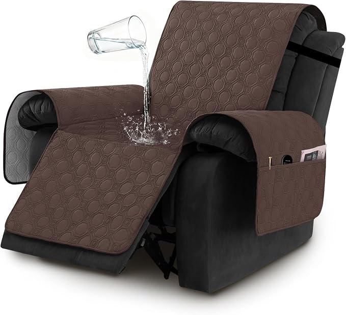 H.VERSAILTEX 100% Waterproof Recliner Chair Covers, Recliner Covers Non-Slip Stay in Place, Thick Cover for Recliner Chair with Pocket, Dog Couch Cover Protector Washable(Brown, 25")