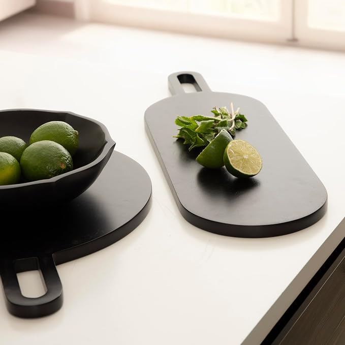 Kate and Laurel Staven Transitional Two-Piece Serving Boards Set; 7 x 22 and 14 x 18; Black; Modern Food-Safe Charcuterie Boards with Solid Mango Construction for Use as Kitchen Countertop Decor