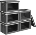 Homsorout Stackable Storage Bins with Lids - Medium Storage Box with Lids, Foldable Closet Boxes for Organizing, Wardrobe Clothes Organizer with Window, Cubes Bins for Living Room, 5 Pack, Dark Grey