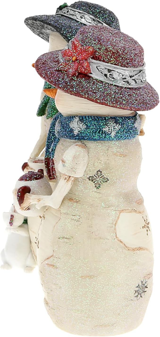 Pavilion Gift Company - Fros-Tea Friends - 4.5" Hand Painted Resin The BirchHearts Collectible Double Snowman Figurine Decorative Holiday Christmas Decor Statue Bunny Rabbit Tea Lover