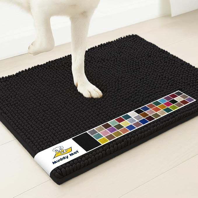 Muddy Mat® | Super Water Absorbent Door Mat Indoor, Microfiber Quick Dry Chenille Entryway Rug, Slip Resistant Front Door Mat, Indoor Mats for Entryway, Machine Washable Pet Rug, Black 30" x 48"