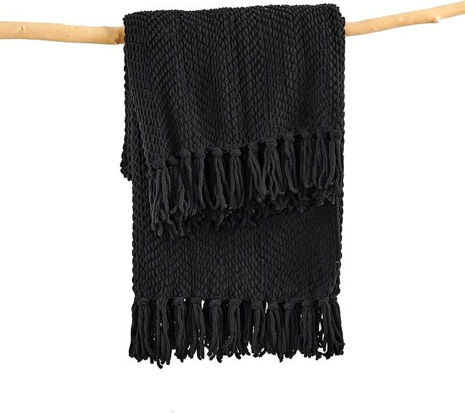 Home Soft Things Black Throw Blanket Knitted Tweed Throw 50'' x 60'', Raven, Super Soft Cozy Warm Comfortable Breathable Throw for Living Room Chair Couch Bed Sofa Bedroom Home Décor