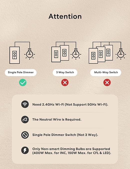 meross Smart Dimmer Switch Single Pole Supports Apple HomeKit, Alexa Google Assistant & SmartThings, 2.4GHz WiFi Light Switch for Dimmable LED, Neutral Wire Required, Remote Control Schedule, 1 Pack