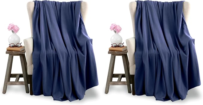 Vellux King Size Microfleece Blanket - All-Season Comfort, Supersoft Lightweight Throw for Bed, Couch, Sofa or Travel, Pet-Friendly, Navy (Pack of 2)