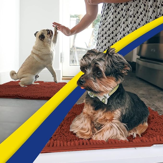 Muddy Mat® | Super Water Absorbent Door Mat Indoor, Microfiber Quick Dry Chenille Entryway Rug, Slip Resistant Front Door Mat, Indoor Mats for Entryway, Machine Washable Pet Rug, Brick Red 32" x 40"