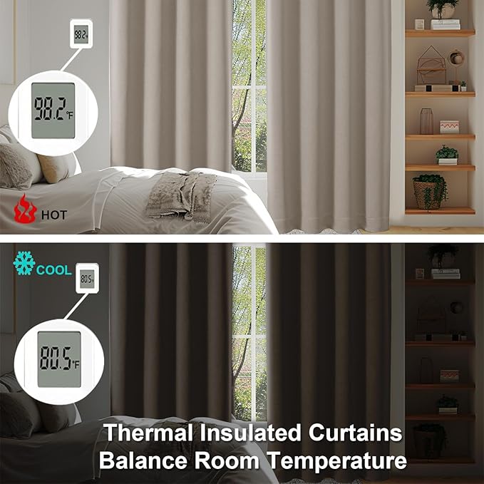 Simplebrand Ava Stone Short Blackout Curtains for Bedroom 45 Inches Long 2 Panels Set, Solid Thermal Insulated, Energy Saving Window Treatment Curtains Blackout Drapes, W40 x L45 Inch, Stone