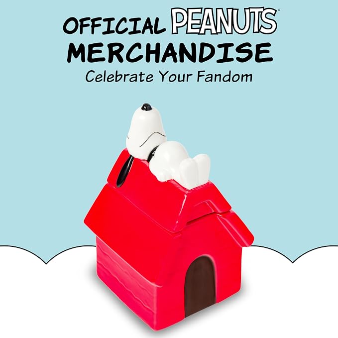 Silver Buffalo Peanuts Snoopy and House, 3D Sculpted Snack Jar | Ceramic Cookie, 5.25” x 5”, 7 75