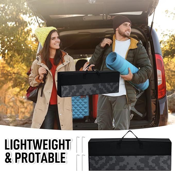 GOTGELIF Outdoor Camping Rug Waterproof 9x18FT, Large Reversible Stain&UV Resistant Plastic Straw RV Rug for Outside Patio Pool Deck Beach Indoor, Area Carpet Mat with Portable Bag&4 Stakes-Black Grey