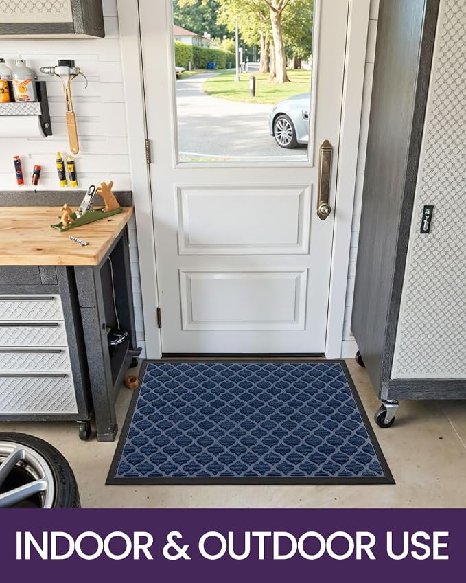 DEXI Front Door Mat Outside Entrance, 27.5x59 Heavy Duty Entry Doormat Dirt Trapper with Rubber Back, Non Slip Low Profile Floor Mats for Entryway Exterior Patio, Floral Blue
