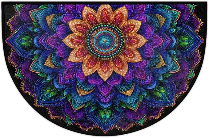 Boho Bohemia Ethnic Half Round Door Mat Non-Slip Semi Circle Rug Washable Half Moon Floor Rug Absorbent Bathroom Area Rugs for Outdoor Indoor Fireplace Mat Entryway Kitchen Decor Rugs