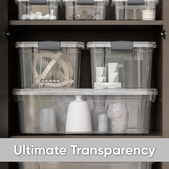 Superio Small Clear Storage Box with Lid, 6.6 Quart Plastic Container Bins for Organizing, Stackable Crates, BPA Free, Non Toxic, Odor Free, Organizers for Home, Office, School, and Dorm