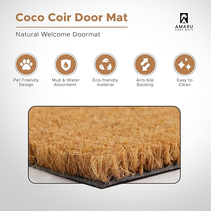 Home Dog - 17"x29" - Coir Door Mat with Heavy Duty Backing - Welcome Mats for Entryway, Porch - Anti-Slip PVC & Coconut Fiber Surface - Natural Home Accessories, Minimalist Original Design