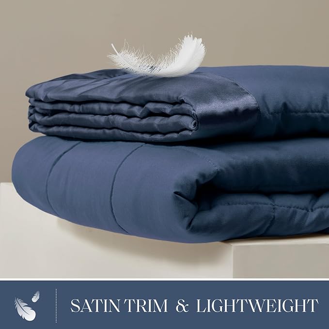 Madison Park Down Alternative Twin Size Blanket for Bed, Satin Trim, Navy | Lightweight Windom Blanket Premium 3M Scotchgard Moisture Wicking Treatment, OEKO TEX, Soft Bed Cover, All Season