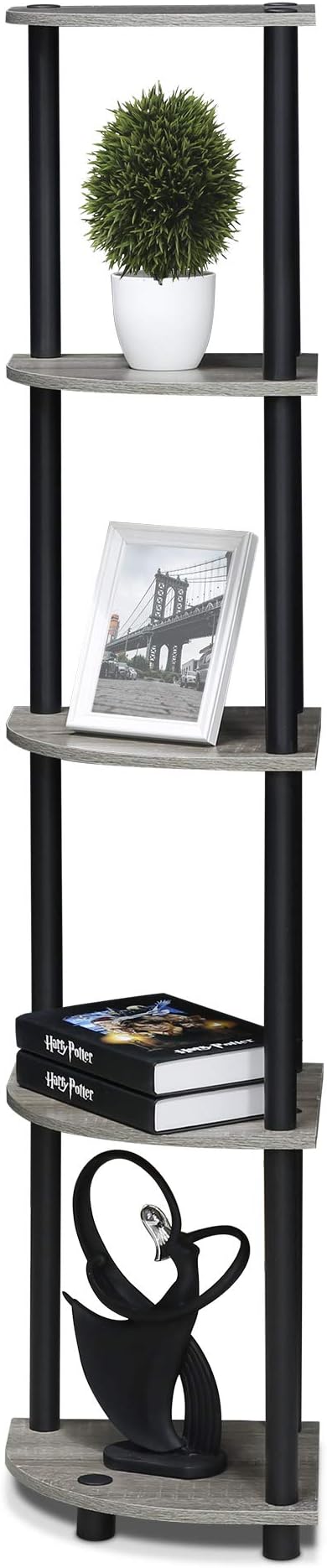 Furinno TURN-N-TUBE Corner Shelf, 5-Tier Corner Bookshelf, Open Storage Shelves, for Organization and Storage, Living Room, Home Office, Garage, Bedroom, French Oak