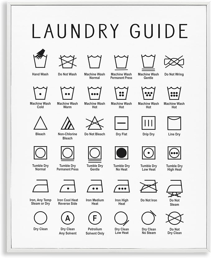 'Minimal Laundry Guide Chart'| Framed Giclee Art | Stupell Industries | White, 16 x 20 Inches, Easy to Hang and Sturdy, Made in USA, by Lettered and Lined