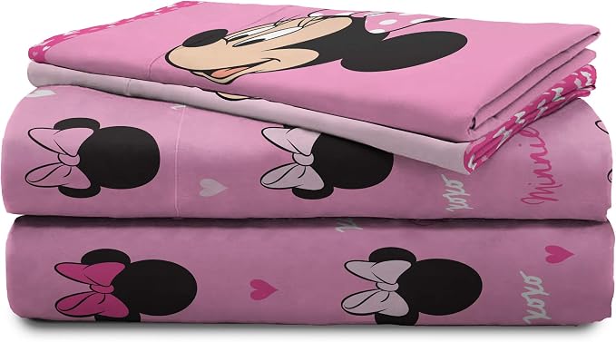 Jay Franco Disney Minnie Mouse Kids Full Size Sheet Set 4 Piece - Cute | Super Soft Microfiber, Deep Pocket, Flat & 2 Pillowcases, Reversible, Machine Washable, Pink Polka Dot (Officially Licensed)