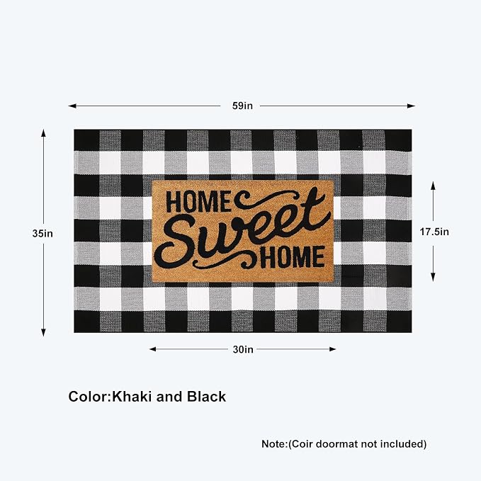 KIMODE Buffalo Plaid Outdoor Rug 3x5, Farmhouse Cotton Front Door Mat, Washable Black and White Checkered Rug Spring Outdoor Decor for Welcome Layered Door Mat Front Porch Entryway Kitchen