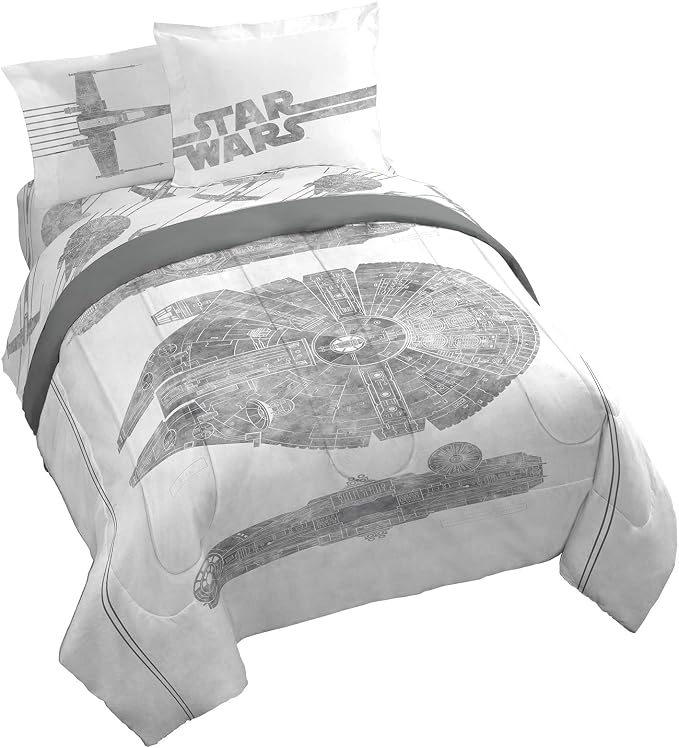 Star Wars Queen Comforter Set 7 Piece Soft Bedding for Boys, White | Millennium Falcon, Comforter Sheets Shams Pillowcases, Official Product, Soft Microfiber, Machine Washable, Boys Gift