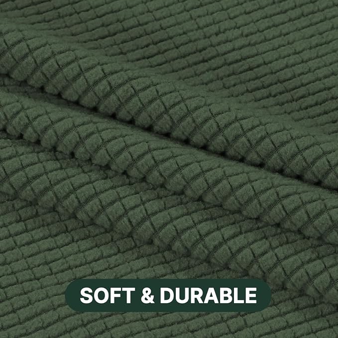 H.VERSAILTEX Stretch 3 Piece T Cushion Sofa Slipcovers Individually Sofa Cushion Covers for 3 Cushion Couch Sofa Seat Cushion Covers with Elastic Bands Featuring Thicker Jacquard Fabric, Bronze Green