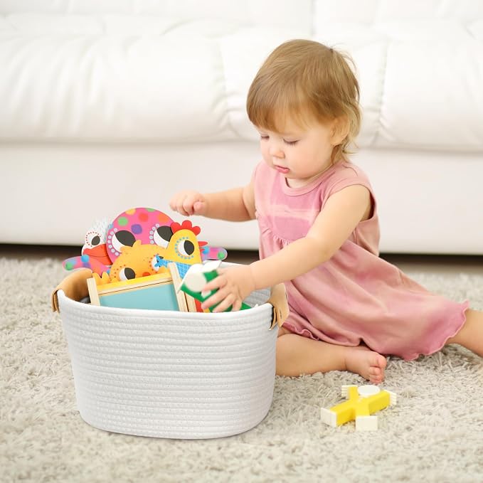OOOK Storage Basket Set, 3 Pack Baskets for Shelves, White Storage Baskets for Organizing Toys, 11.4"Lx9.4"Wx7.4"H | Soft Cotton Fabric, Suitable for OOOK Shelves, Kids Toy Storage, 11.4"Lx9.4"Wx7.4"H, Smooth Comfortable Surface.