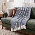 Americanflat 50x60 Throw Blanket - Soft and Breathable Cotton Throw Blanket for Couch, Bed, Chair - Decorative Blankets Perfect for Home or Outdoor Use - Navy Blue and White Herringbone Design