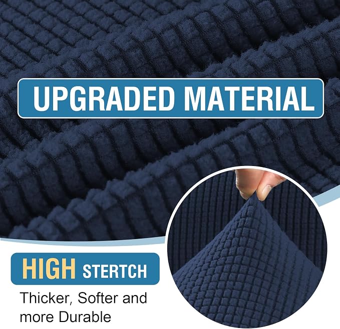 H.VERSAILTEX Sectional Couch Covers 8 Pieces Stretch Sofa Covers for Sectional Sofa Set Separate L Shaped Couch Cover for Both Left/Right Couch (Seat and Back: 1 Chaise + 3 Sofa, Navy)